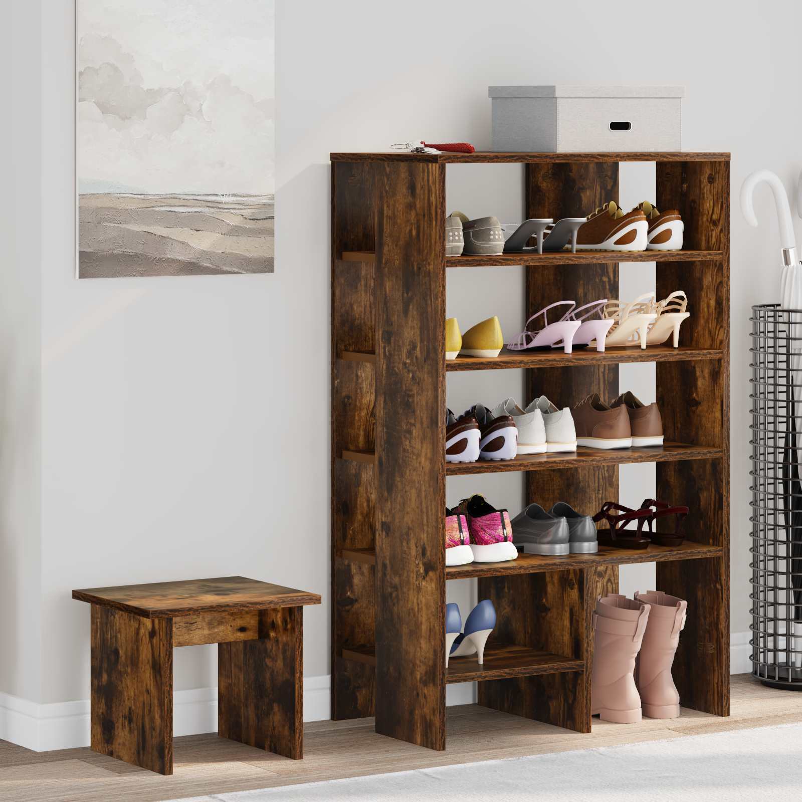 vidaXL Schoenenkast met plank met opslag 2 pcs Wit Bewerkt hout