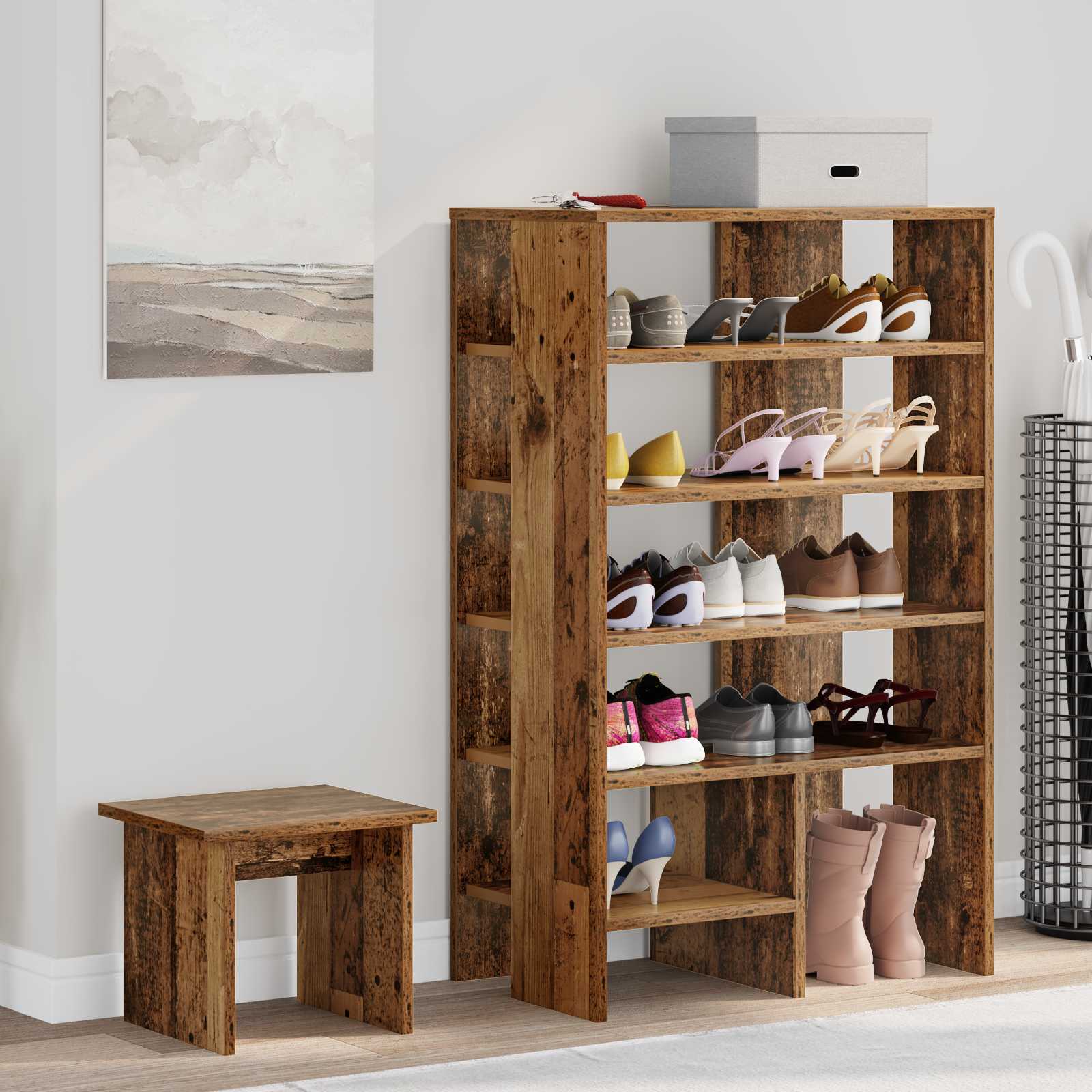 vidaXL Schoenenkast met plank met opslag 2 pcs Wit Bewerkt hout
