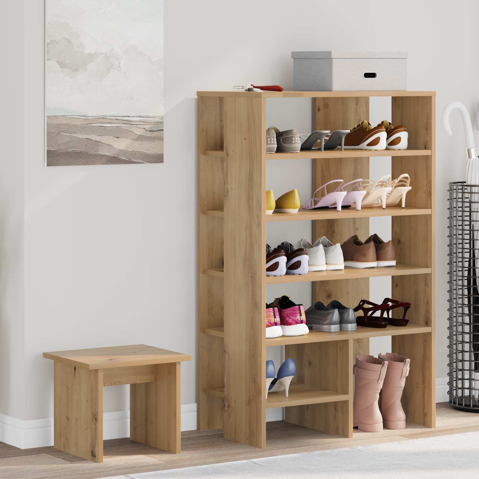 vidaXL Schoenenkast met plank met opslag 2 pcs Wit Bewerkt hout