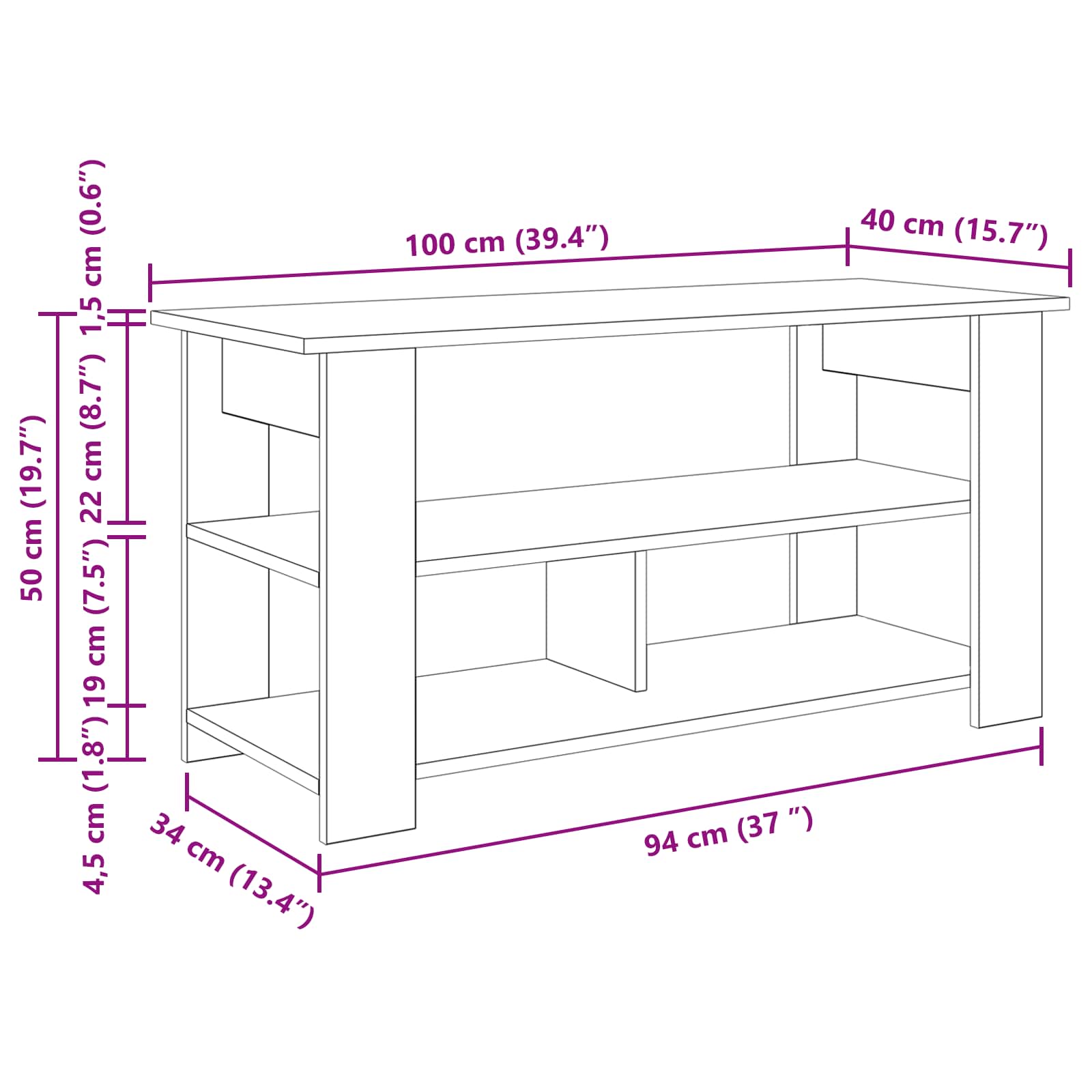 vidaXL TV-standaard Sonoma Eiken 100 x 40 x 50 cm
