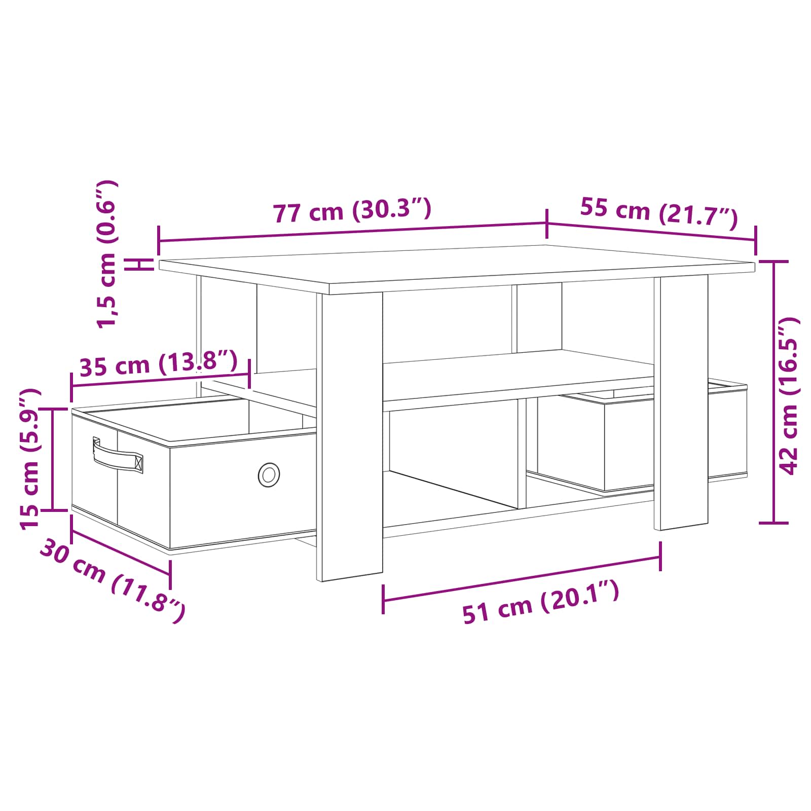 vidaXL Salontafel met lade Wit 77 x 55 x 42 cm Bewerkt hout