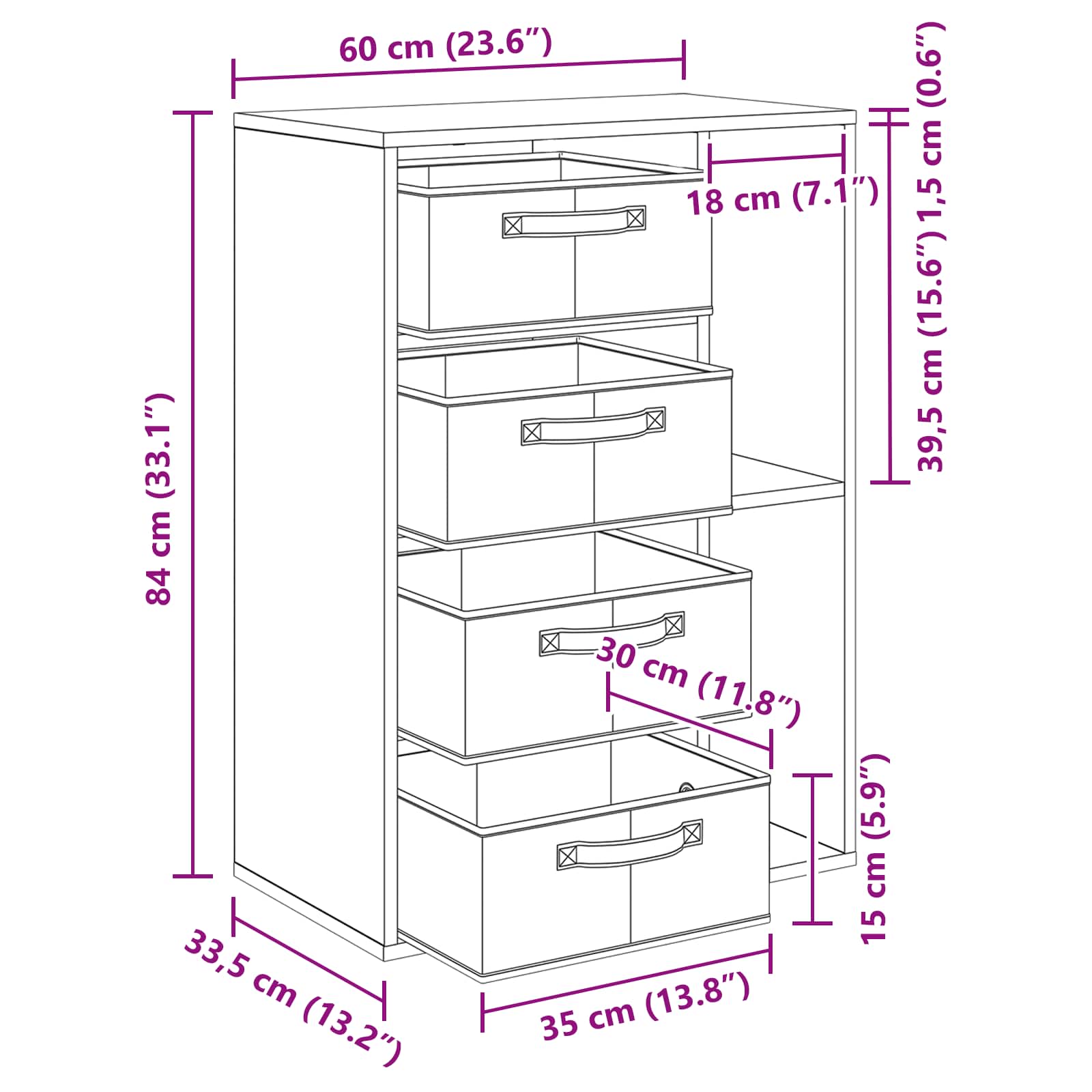 vidaXL Dressoir met lade Wit 60 x 33,5 x 84 cm