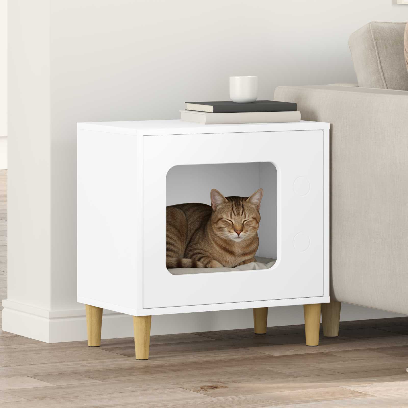 vidaXL Kattenhuis Wit 51 x 30 x 52 cm Bewerkt hout