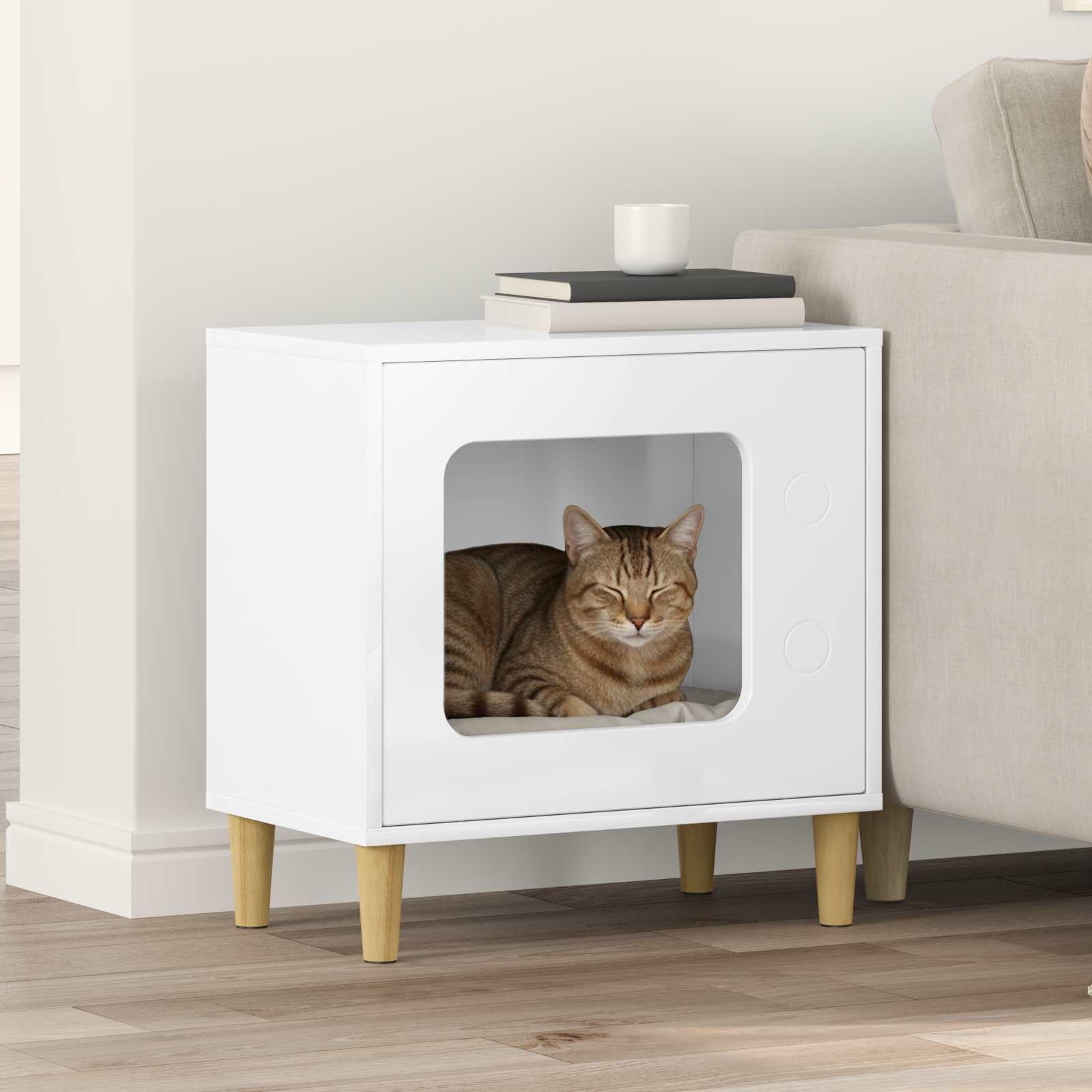 vidaXL Kattenhuis Wit 51 x 30 x 52 cm Bewerkt hout