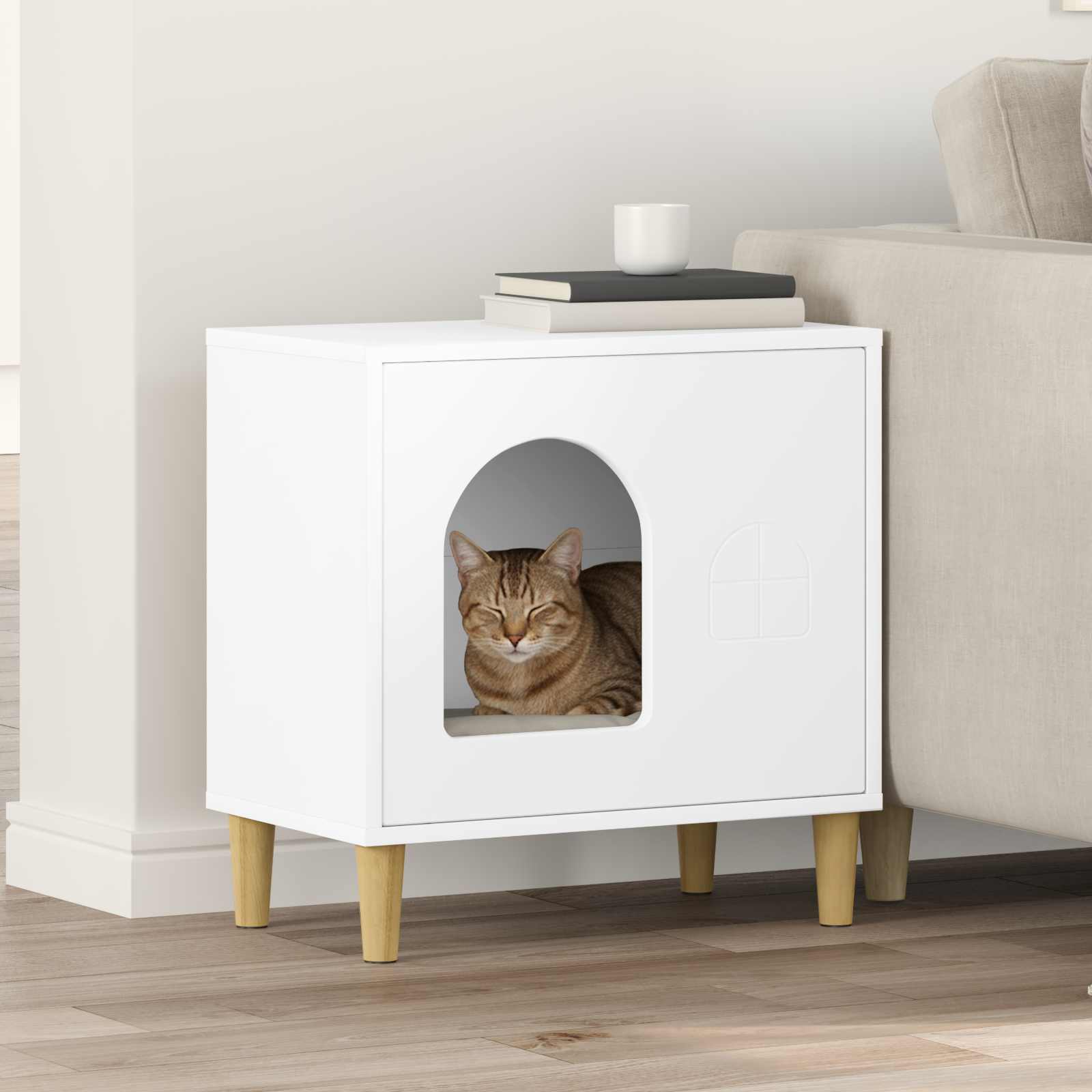 vidaXL Kattenhuis Wit 51 x 30 x 52 cm Bewerkt hout