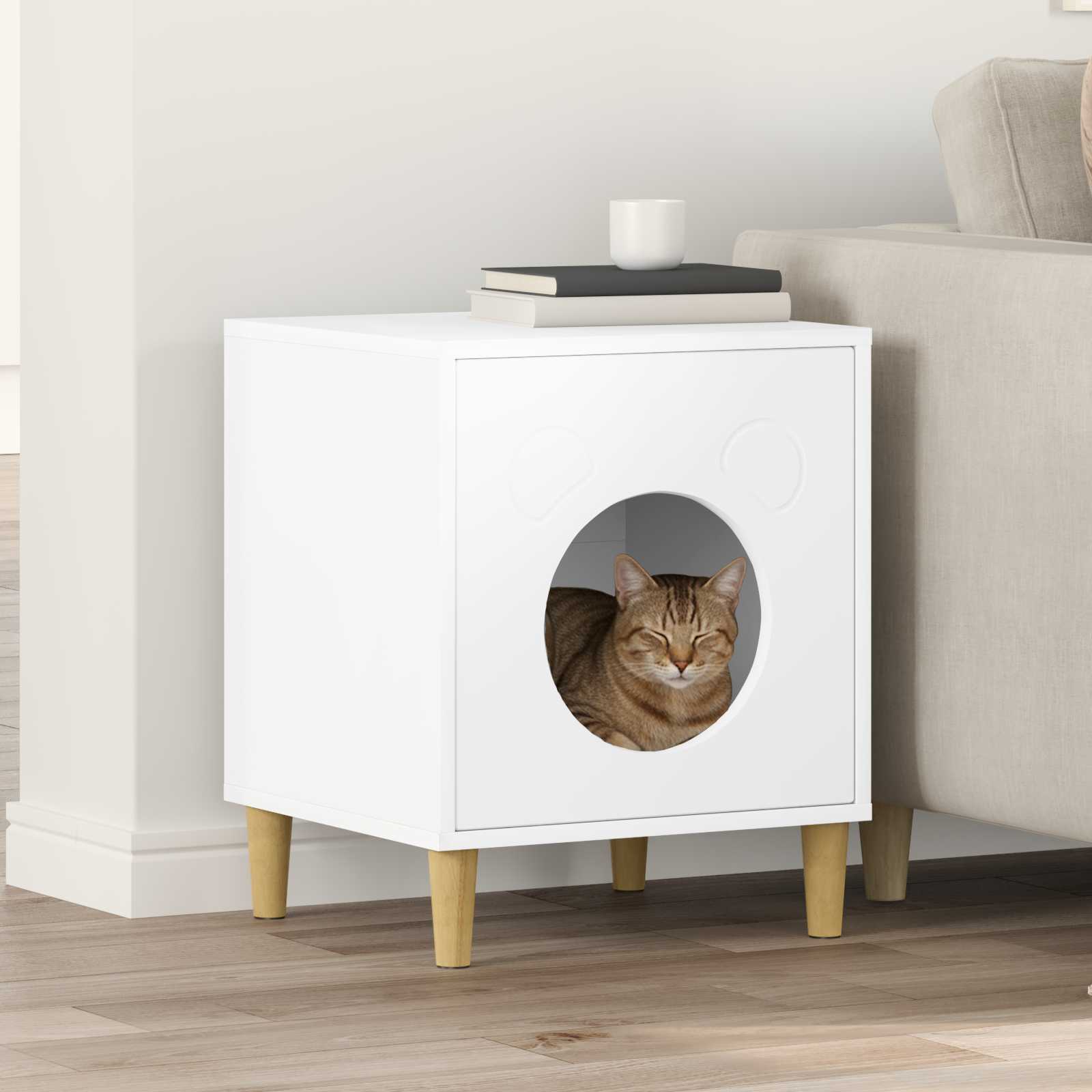 vidaXL Kattenhuis Glanzend Wit 42,5 x 40 x 52,5 cm Bewerkt hout