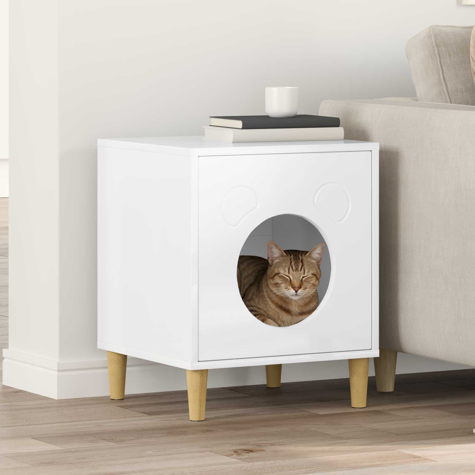 vidaXL Kattenhuis Glanzend Wit 42,5 x 40 x 52,5 cm Bewerkt hout