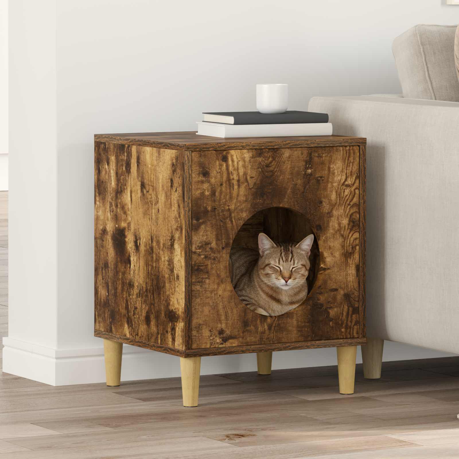 vidaXL Kattenhuis Glanzend Wit 42,5 x 40 x 52,5 cm Bewerkt hout