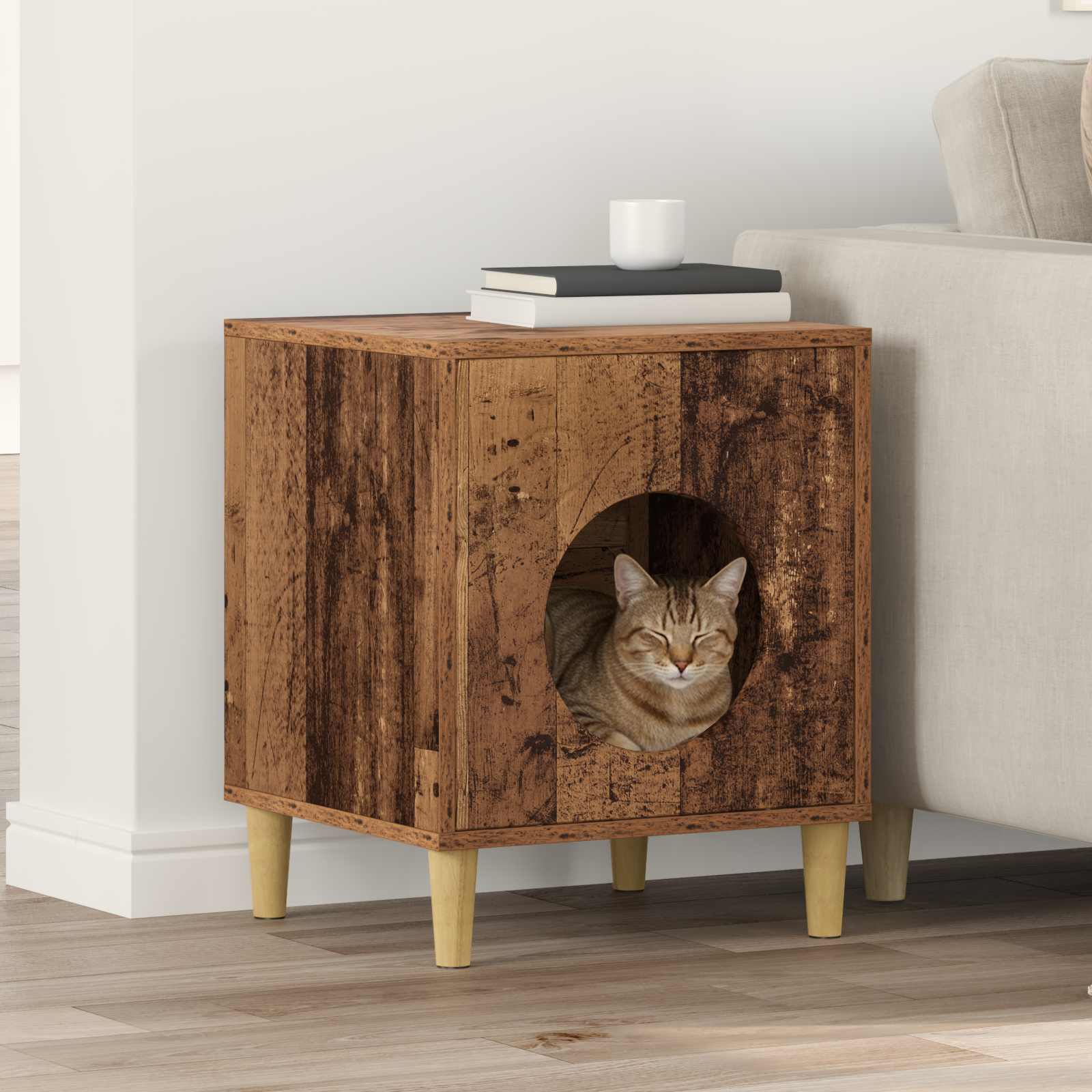 vidaXL Kattenhuis Glanzend Wit 42,5 x 40 x 52,5 cm Bewerkt hout