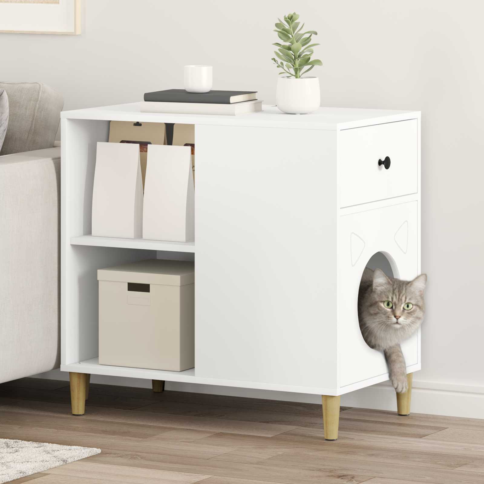 vidaXL Kattenhuis Wit 72 x 42,5 x 70 cm Bewerkt hout