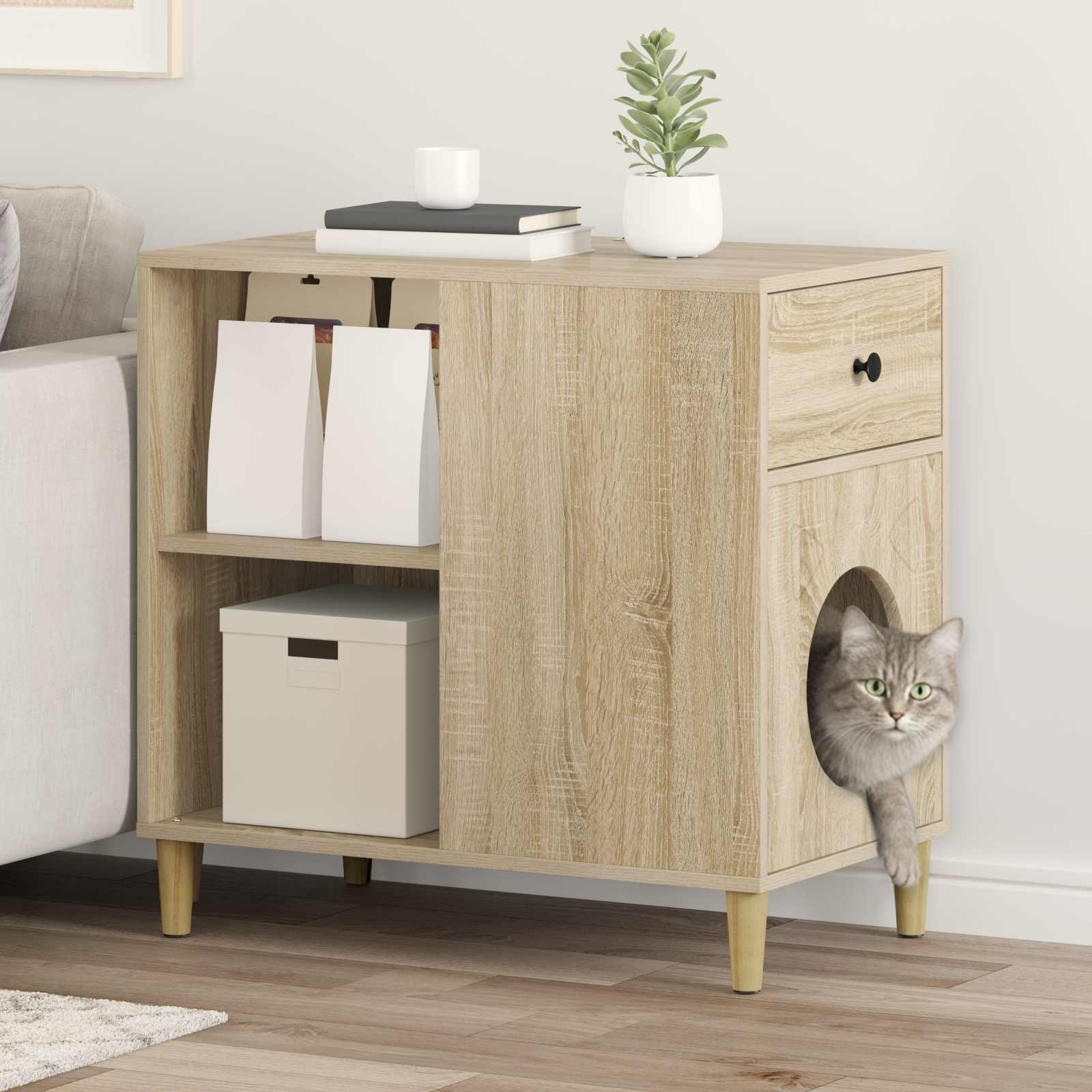 vidaXL Kattenhuis Wit 72 x 42,5 x 70 cm Bewerkt hout