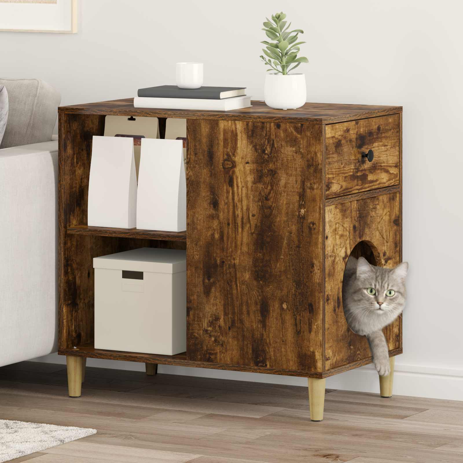 vidaXL Kattenhuis Wit 72 x 42,5 x 70 cm Bewerkt hout