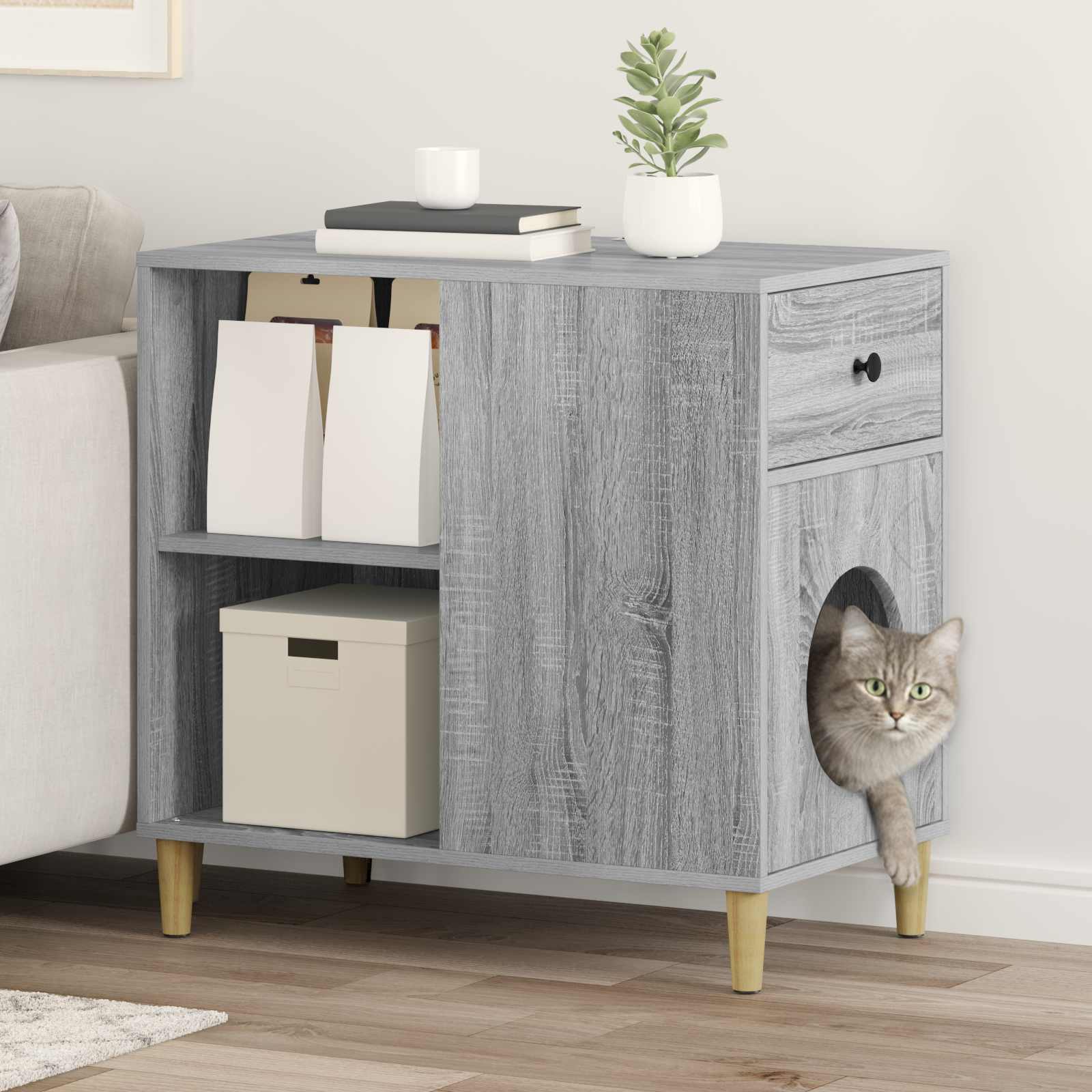 vidaXL Kattenhuis Wit 72 x 42,5 x 70 cm Bewerkt hout