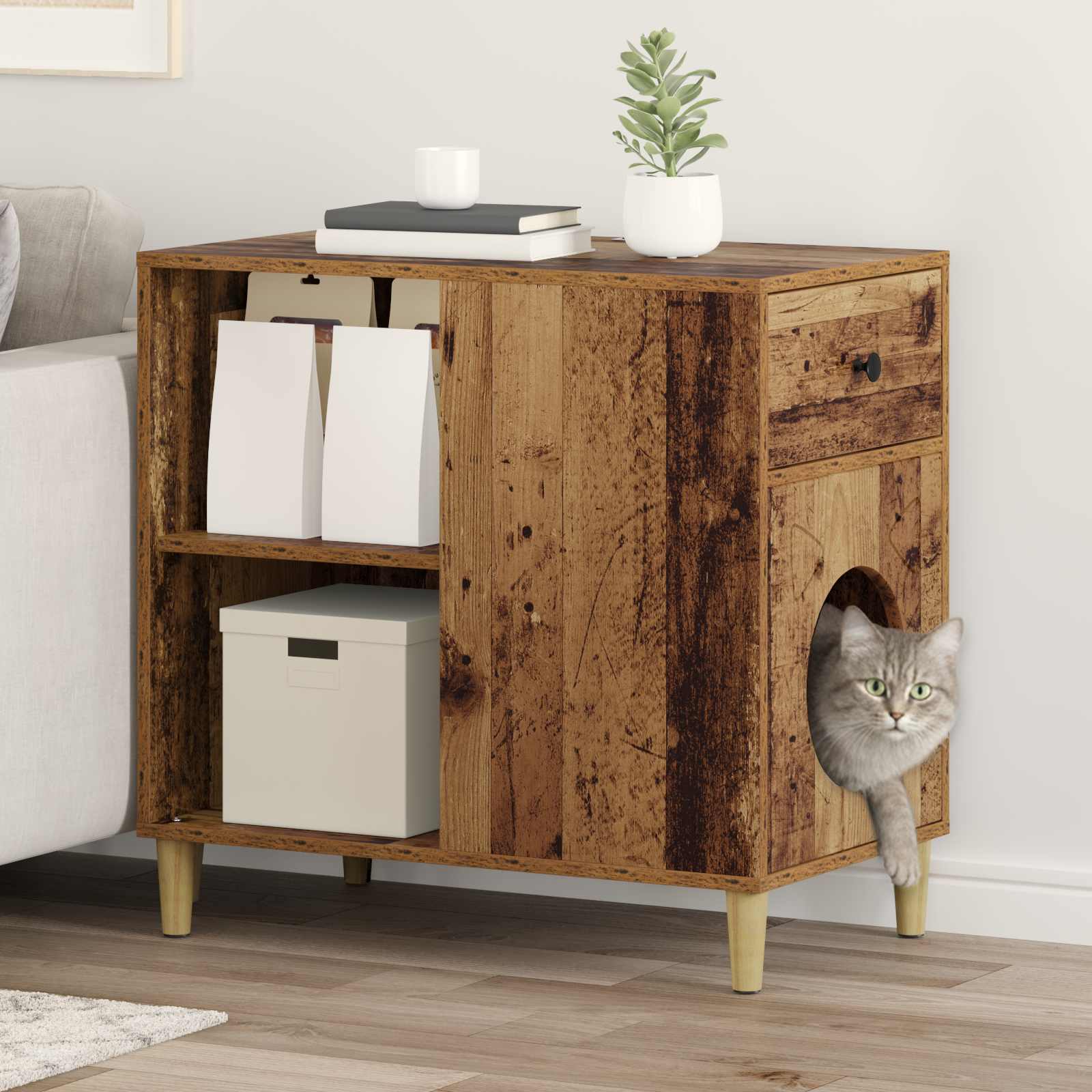 vidaXL Kattenhuis Wit 72 x 42,5 x 70 cm Bewerkt hout