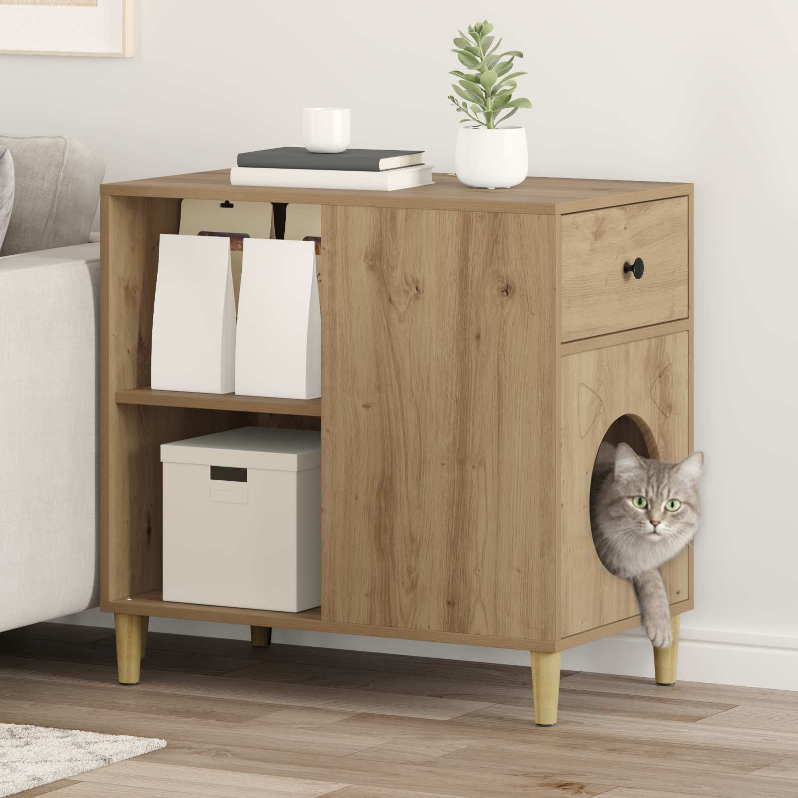 vidaXL Kattenhuis Wit 72 x 42,5 x 70 cm Bewerkt hout