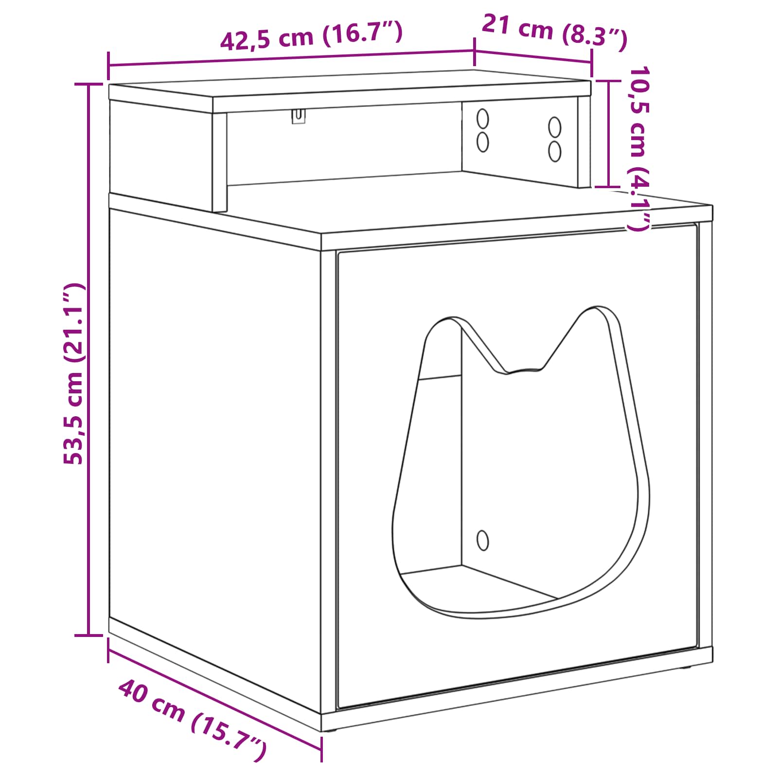 vidaXL Kattenhuis Wit 42,5 x 40 x 52,5 cm Bewerkt hout