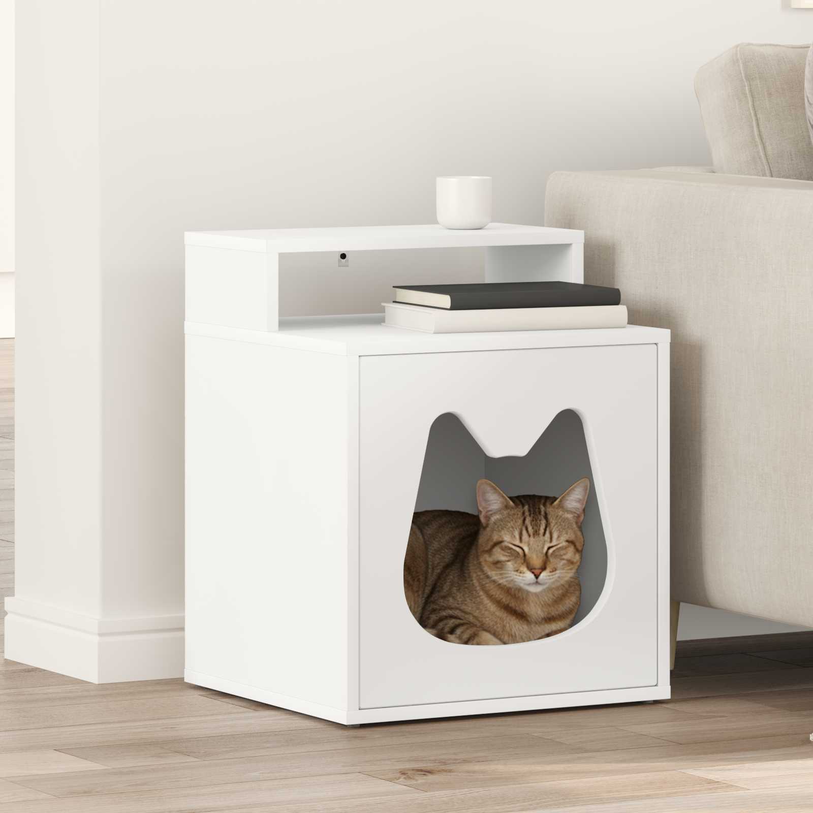 vidaXL Kattenhuis Wit 42,5 x 40 x 52,5 cm Bewerkt hout