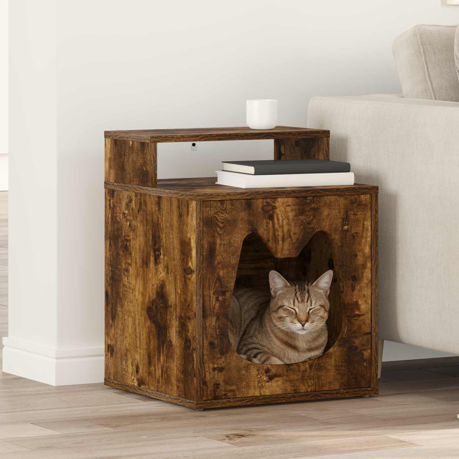 vidaXL Kattenhuis Wit 42,5 x 40 x 52,5 cm Bewerkt hout