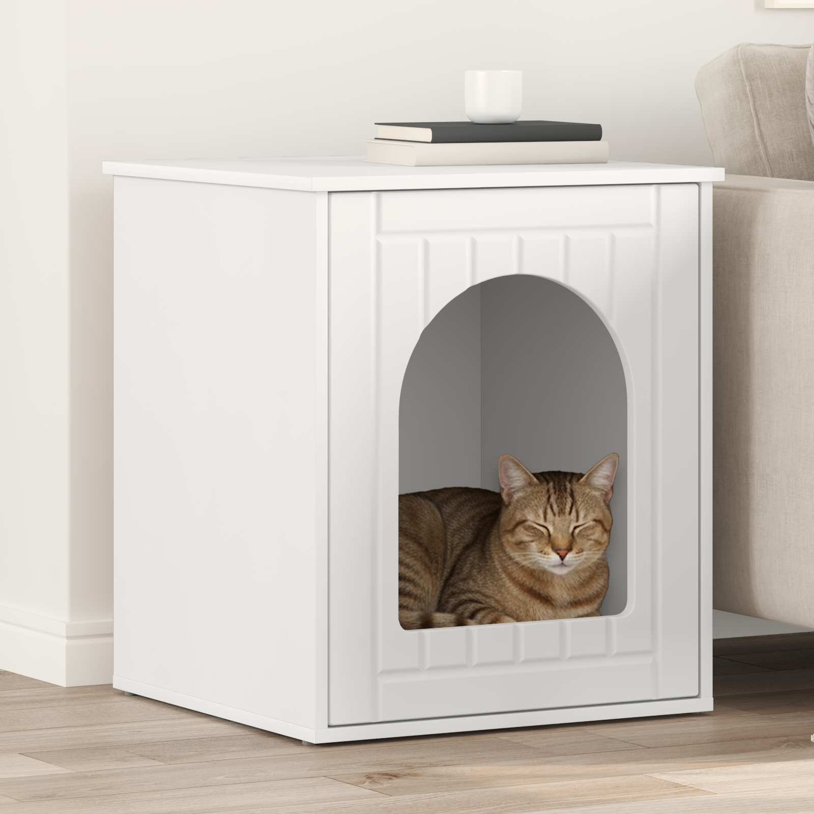 vidaXL Kattenhuis Wit 53 x 52 x 60 cm Bewerkt hout