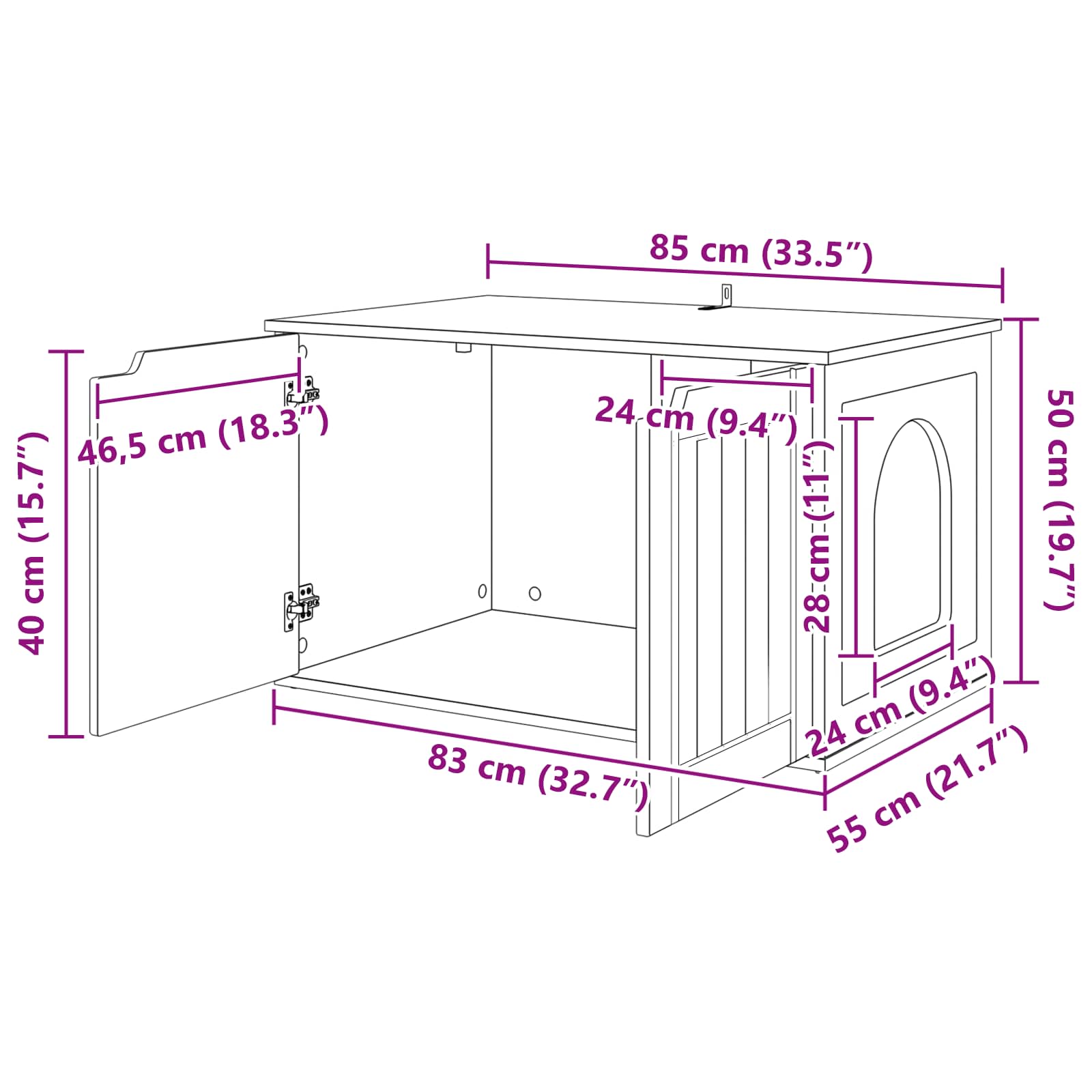 vidaXL Kattenhuis Wit 85 x 55 x 50 cm Bewerkt hout