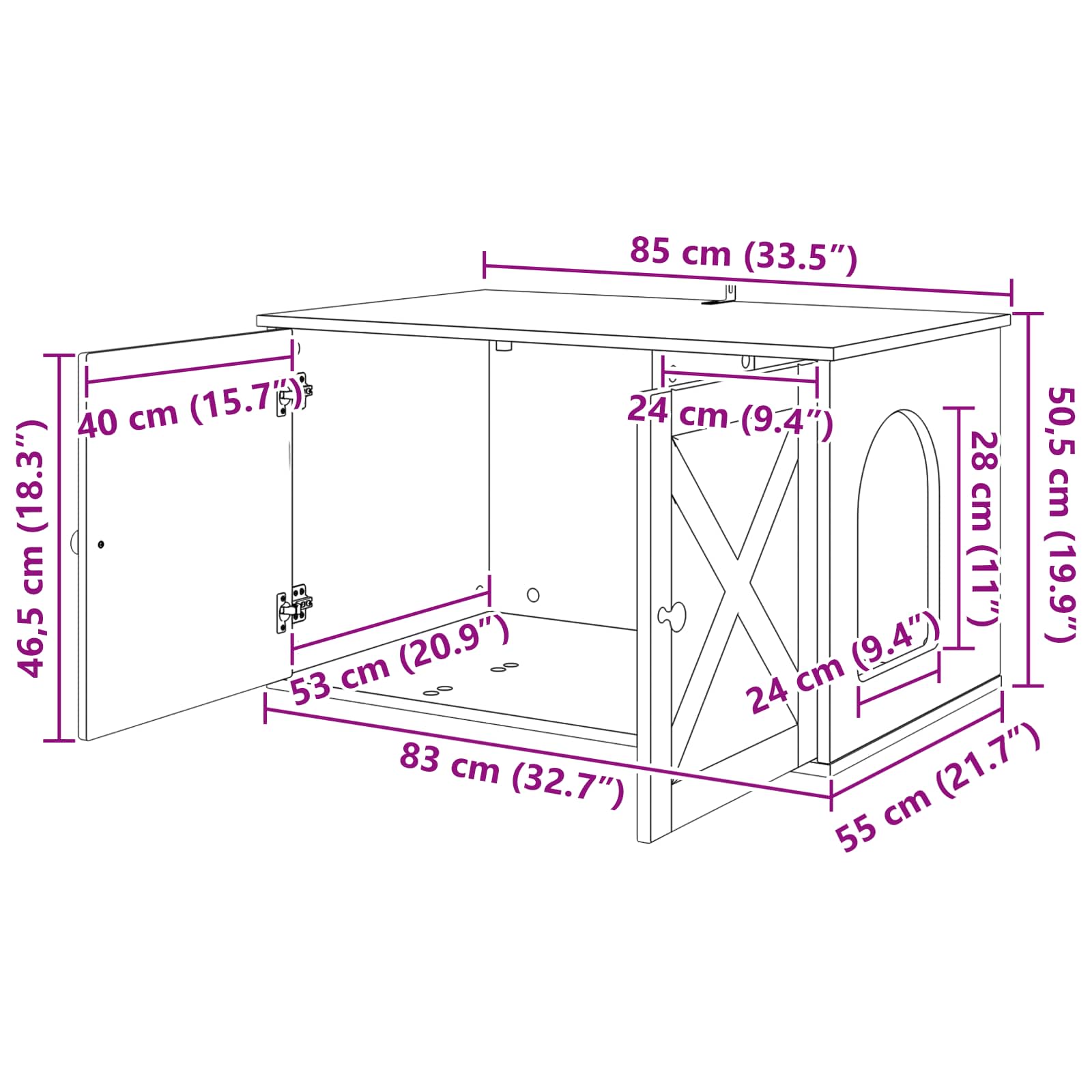 vidaXL Kattenhuis Wit 85 x 55 x 50,5 cm Bewerkt hout