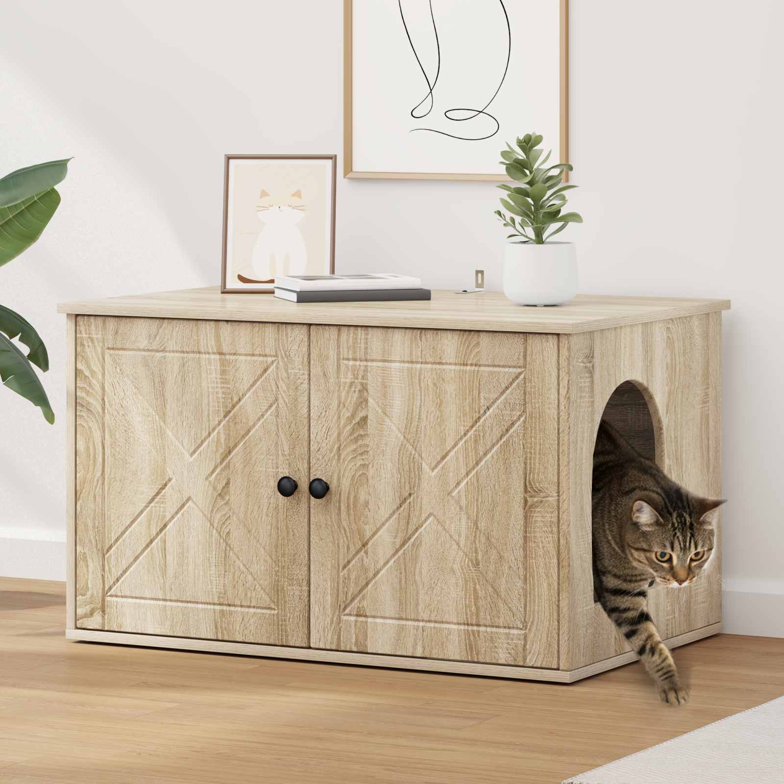 vidaXL Kattenhuis Wit 85 x 55 x 50,5 cm Bewerkt hout