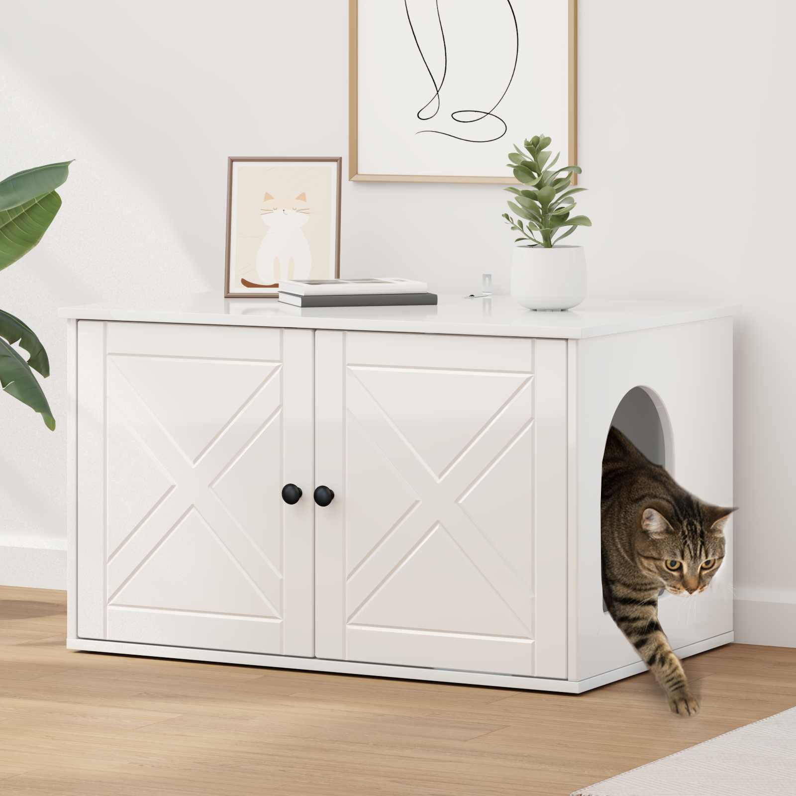 vidaXL Kattenhuis Wit 85 x 55 x 50,5 cm Bewerkt hout