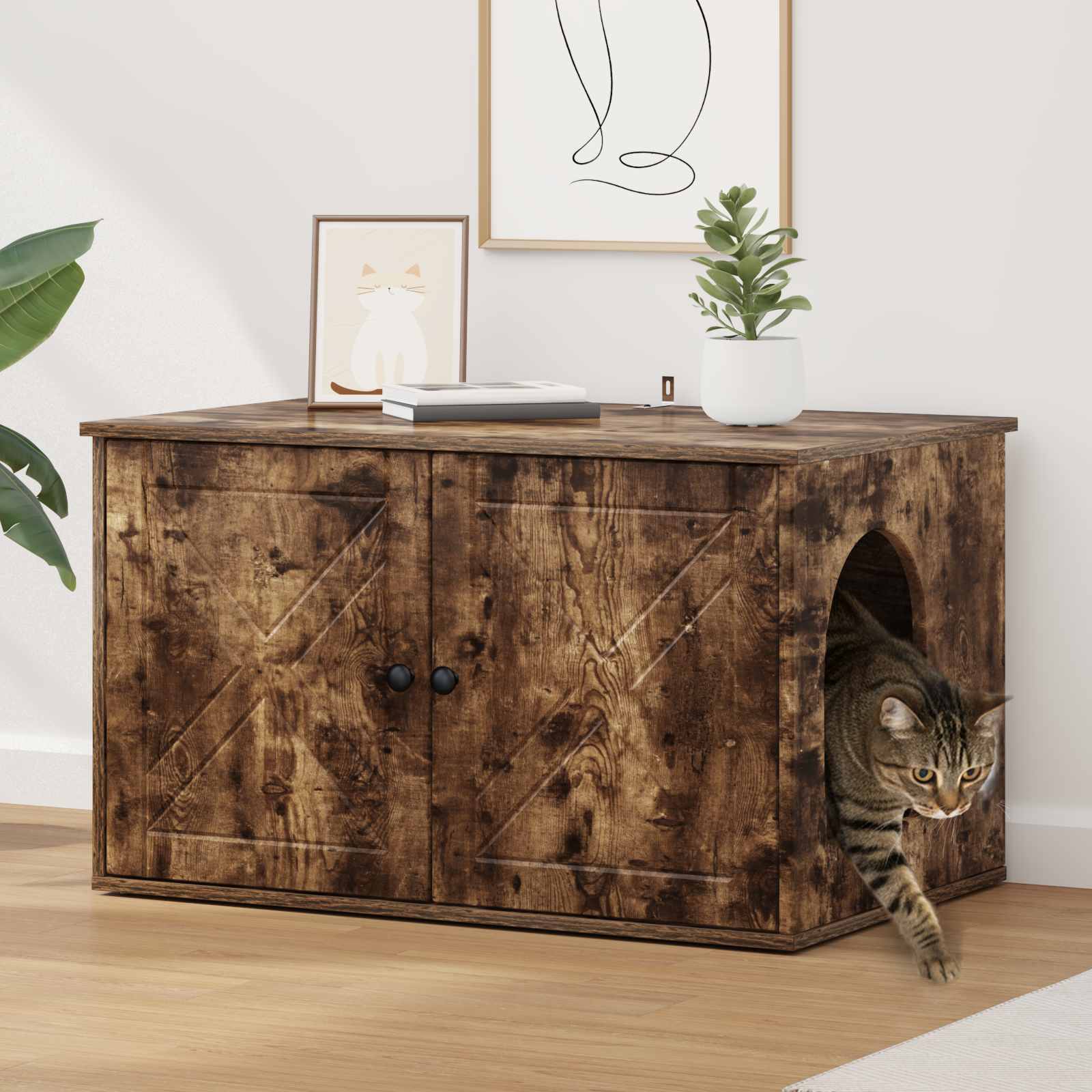 vidaXL Kattenhuis Wit 85 x 55 x 50,5 cm Bewerkt hout