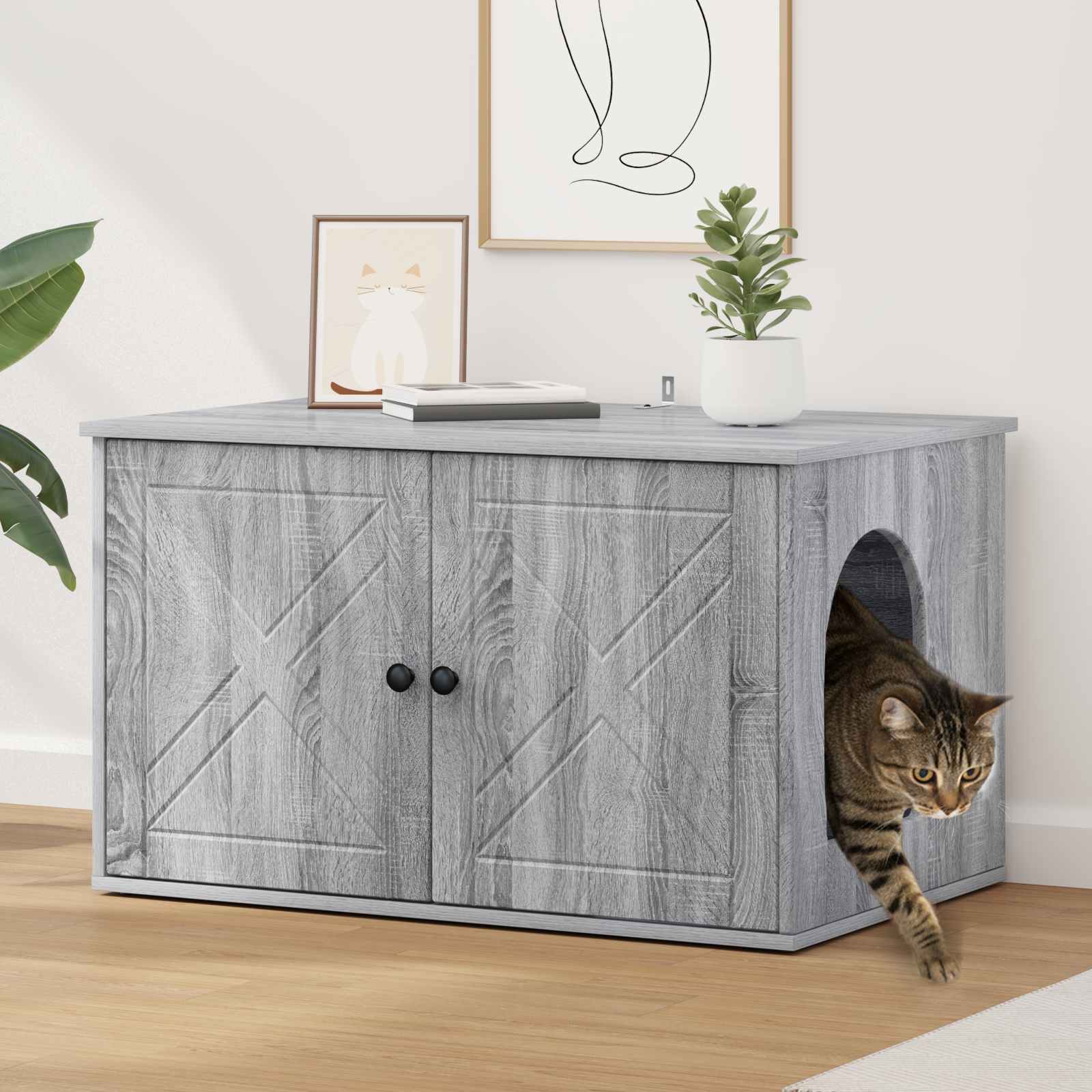 vidaXL Kattenhuis Wit 85 x 55 x 50,5 cm Bewerkt hout