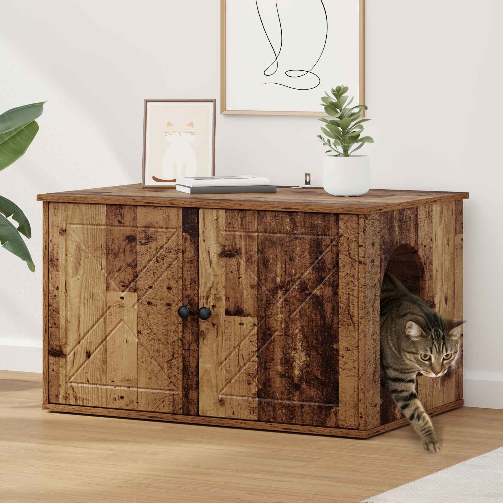 vidaXL Kattenhuis Wit 85 x 55 x 50,5 cm Bewerkt hout