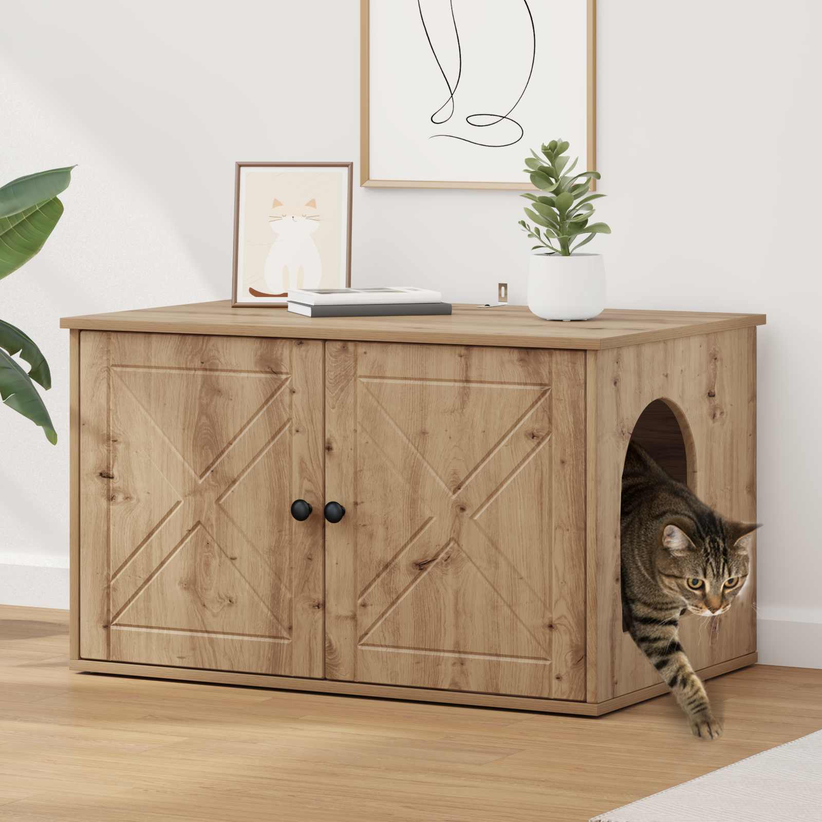 vidaXL Kattenhuis Wit 85 x 55 x 50,5 cm Bewerkt hout