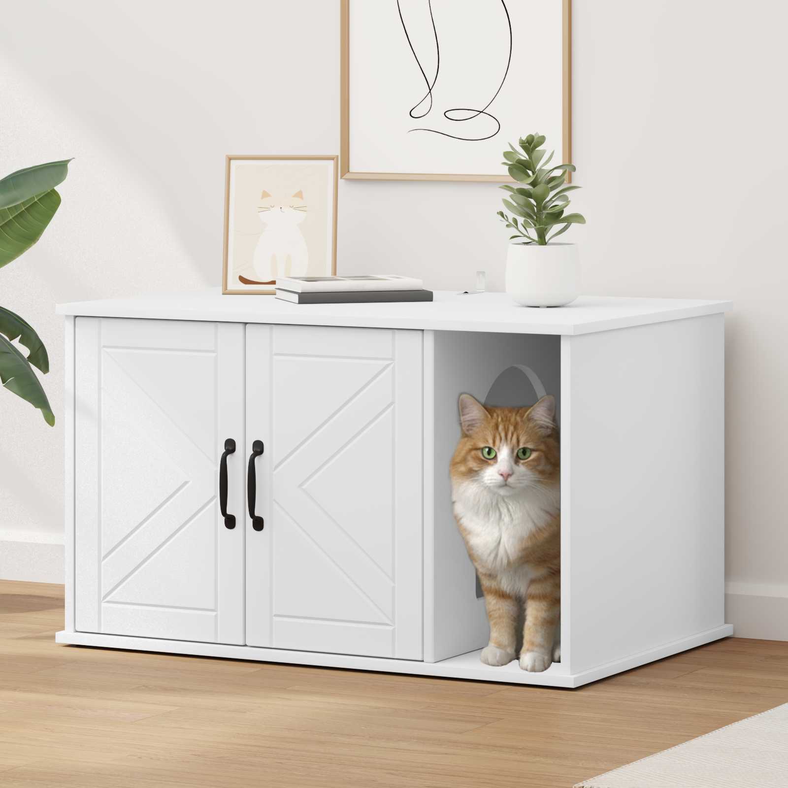 vidaXL Kattenhuis Wit 85 x 55 x 50 cm Bewerkt hout
