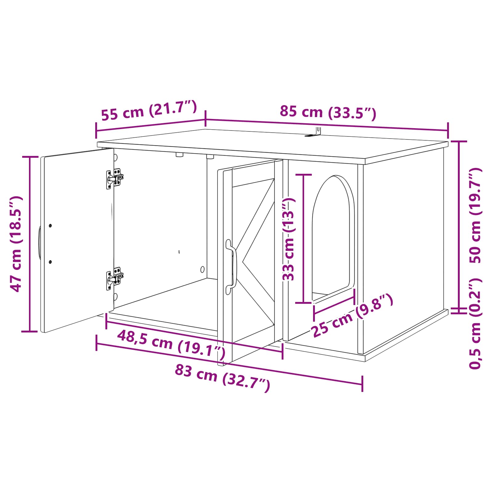 vidaXL Kattenhuis Wit 85 x 55 x 50 cm Bewerkt hout