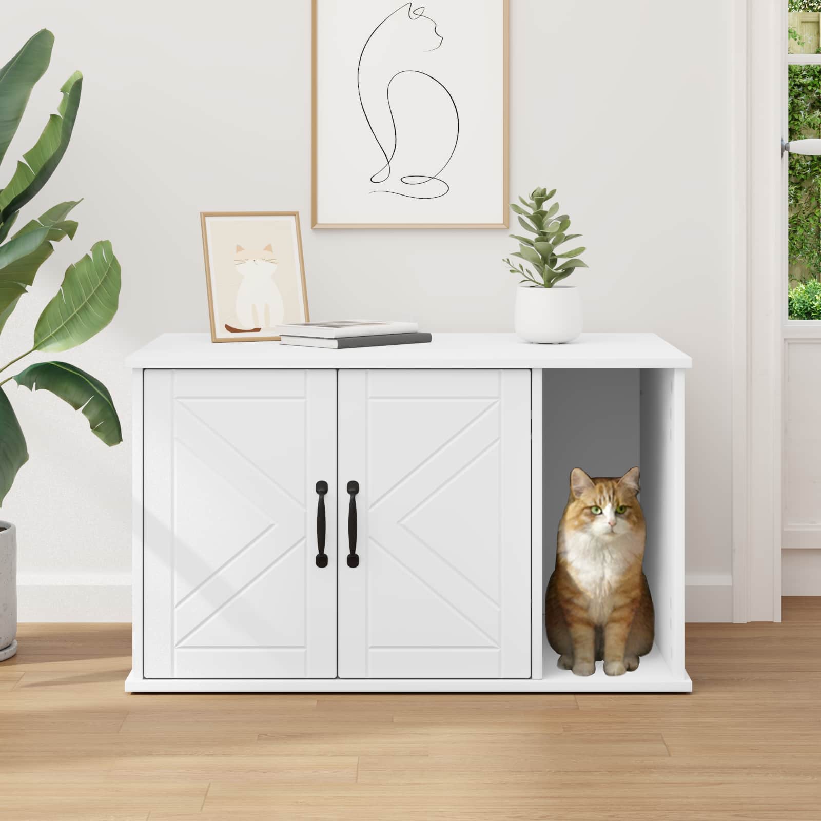 vidaXL Kattenhuis Wit 85 x 55 x 50 cm Bewerkt hout