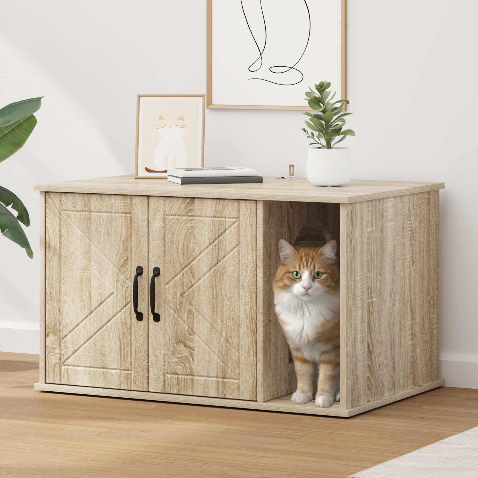 vidaXL Kattenhuis Wit 85 x 55 x 50 cm Bewerkt hout
