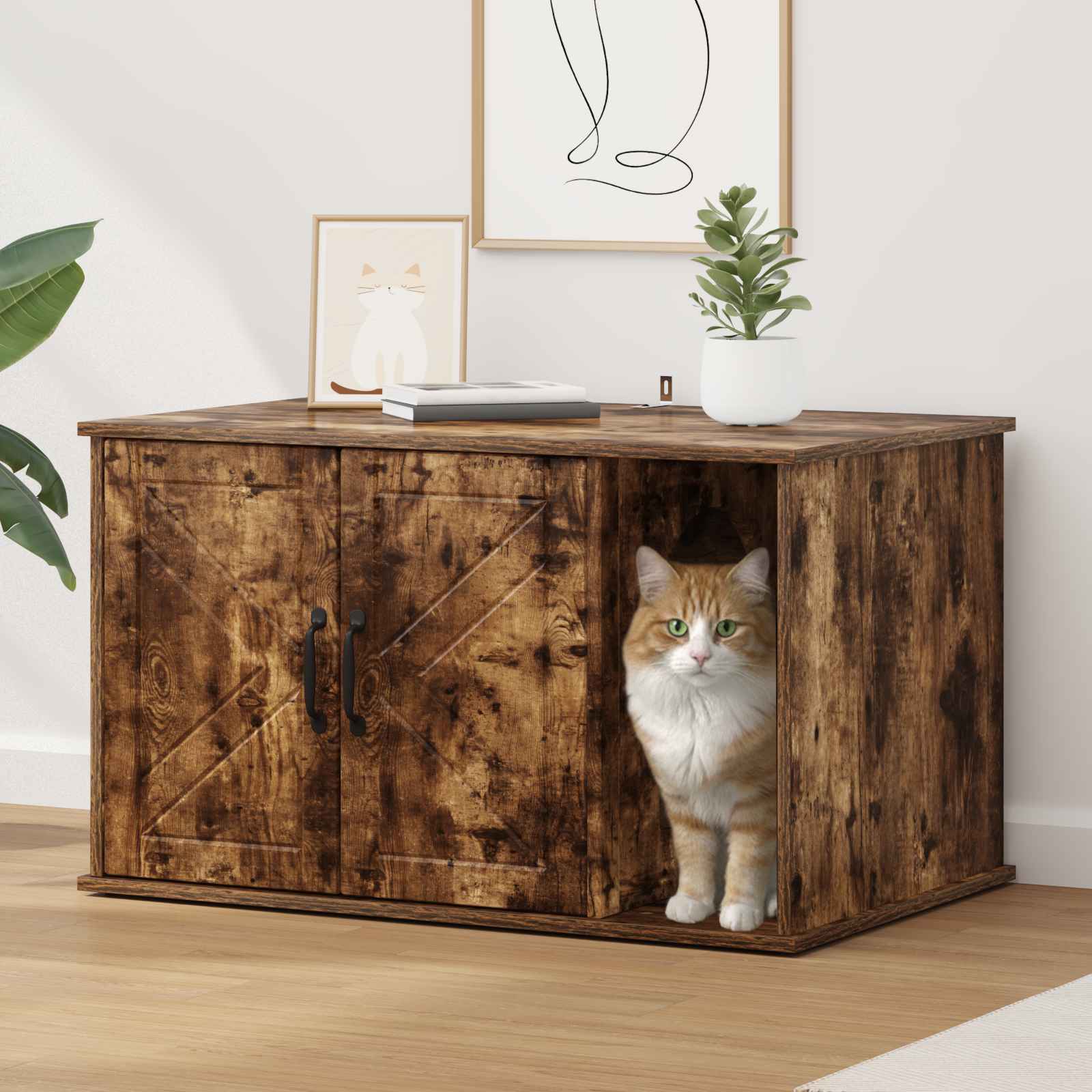 vidaXL Kattenhuis Wit 85 x 55 x 50 cm Bewerkt hout