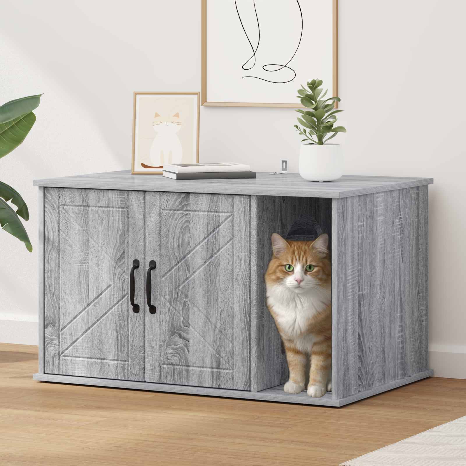 vidaXL Kattenhuis Wit 85 x 55 x 50 cm Bewerkt hout