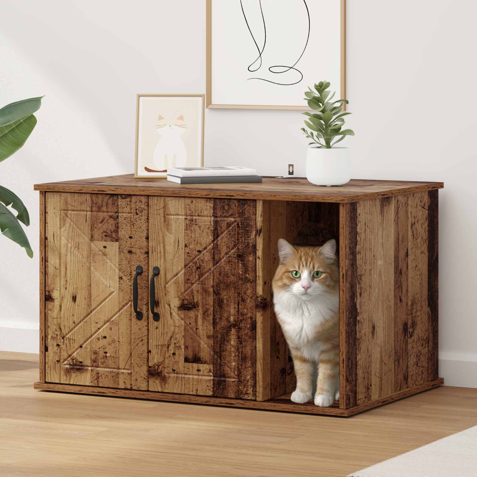 vidaXL Kattenhuis Wit 85 x 55 x 50 cm Bewerkt hout