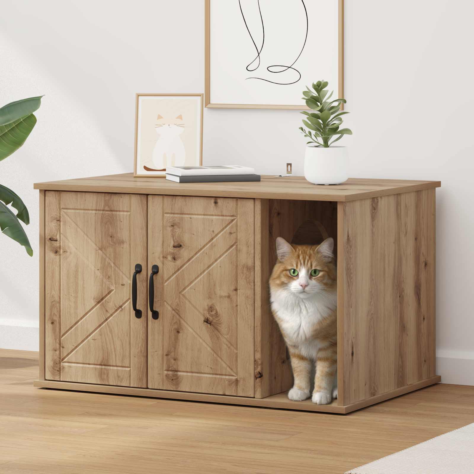 vidaXL Kattenhuis Wit 85 x 55 x 50 cm Bewerkt hout