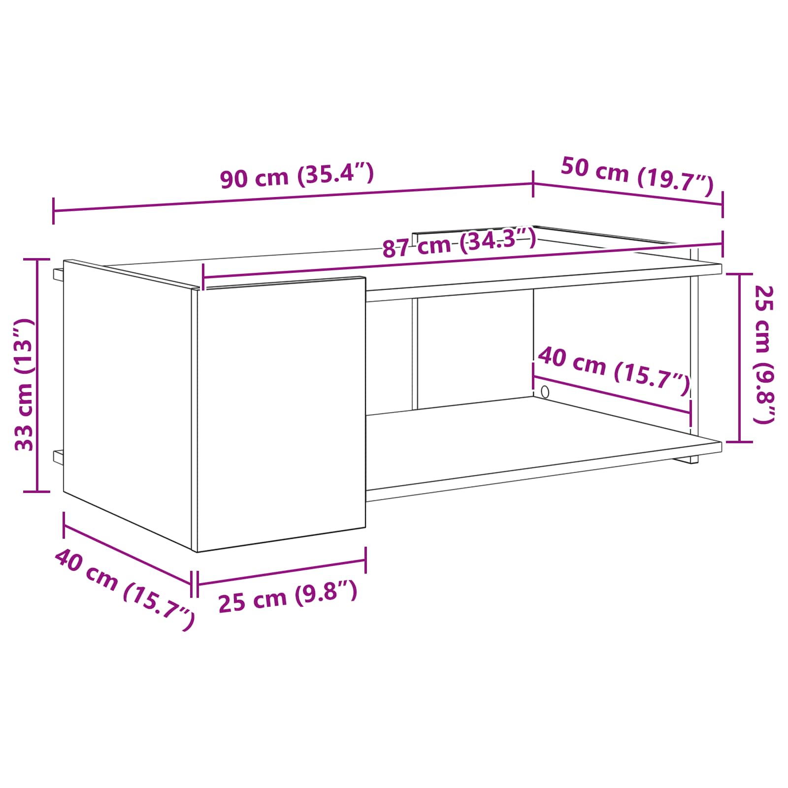 vidaXL Salontafel Wit 90 x 50 x 33 cm Bewerkt hout