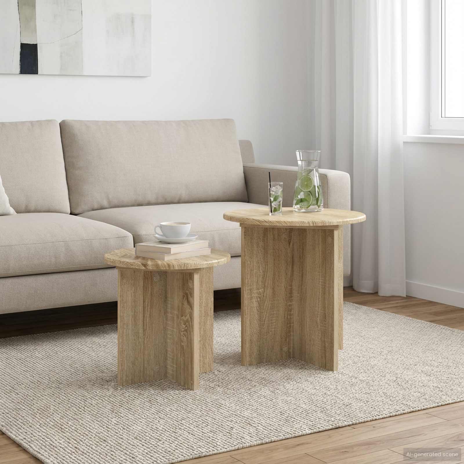 vidaXL Bijzettafelset 2 st Gerookt Eiken Bewerkt hout
