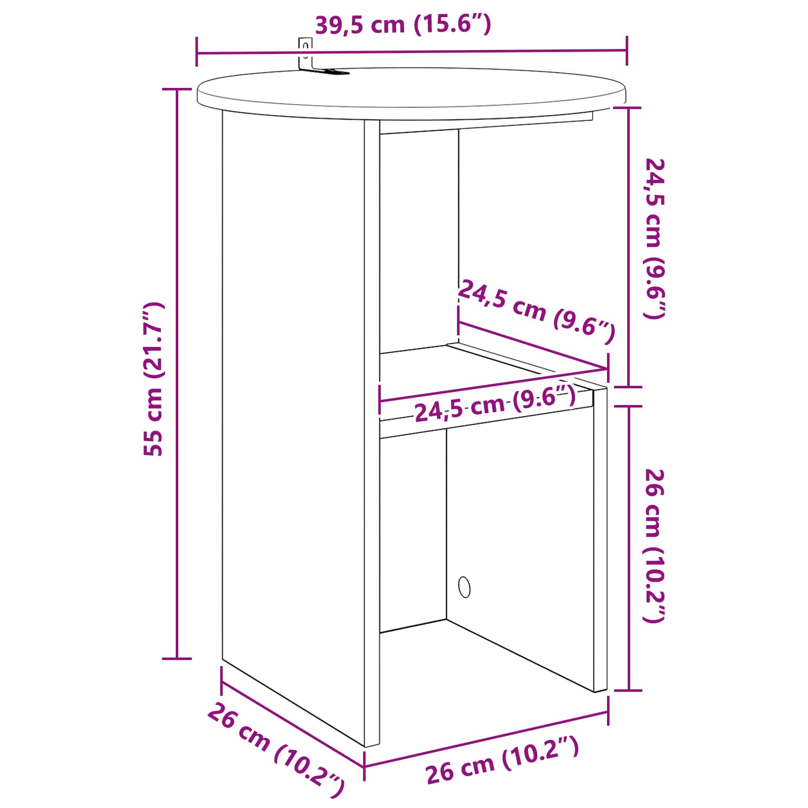 vidaXL Bijzettafel Wit Ø 39,5 x 55 cm Bewerkt hout