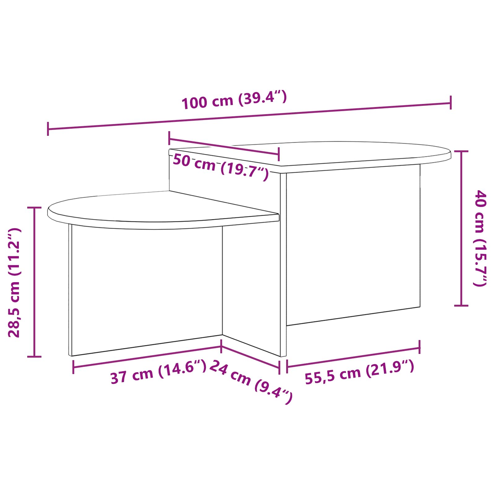 vidaXL Salontafel Wit 100 x 50 x 40 cm Bewerkt hout