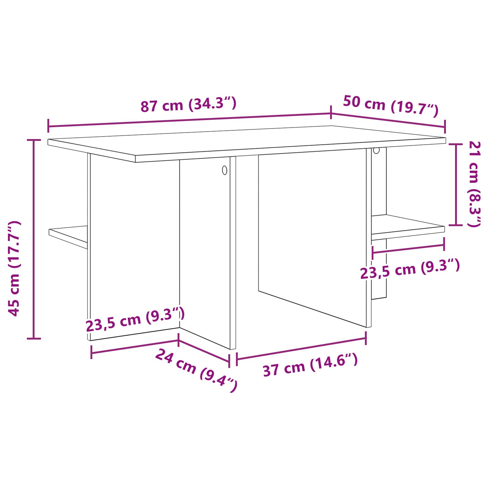 vidaXL Salontafel Gerookt Eiken 87 x 50 x 45 cm Bewerkt hout