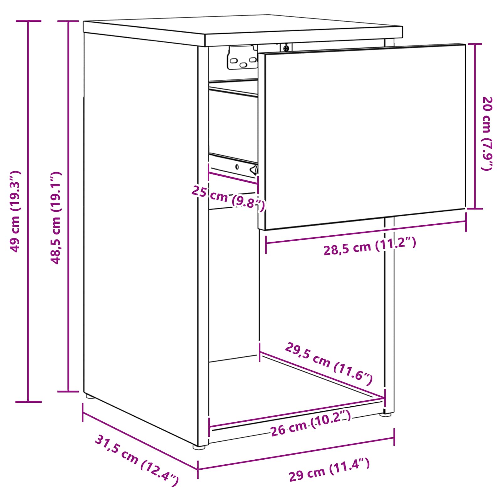 vidaXL Bed kast Wit 29 x 31,5 x 49 cm Bewerkt hout