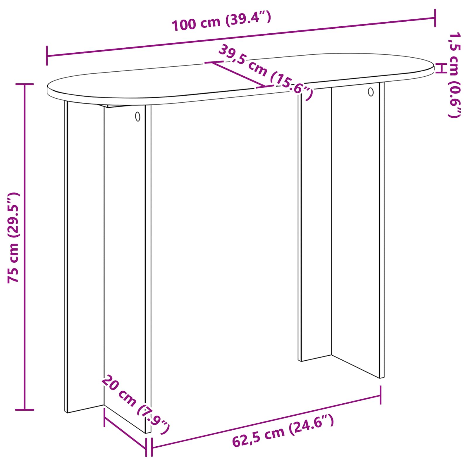 vidaXL Wandtafel met opslag Wit 100 x 39,5 x 75 cm Bewerkt hout