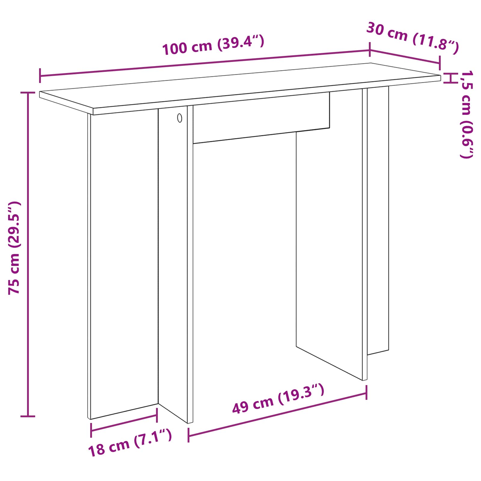 vidaXL Consoletafel Gerookt Eiken 100 x 30 x 75 cm Bewerkt hout