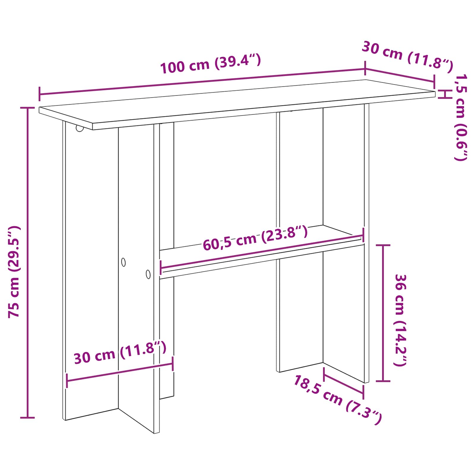 vidaXL Wandtafel Wit 100 x 30 x 75 cm Bewerkt hout