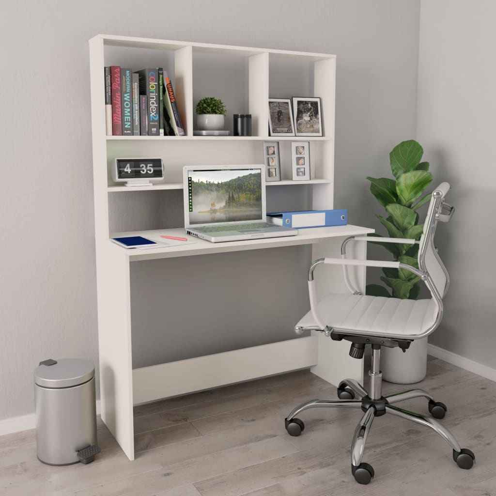 vidaXL Bureau met schappen 110x45x157 cm bewerkt hout wit