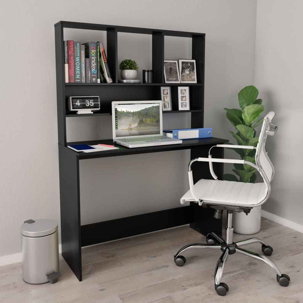 vidaXL Bureau met schappen 110x45x157 cm bewerkt hout wit